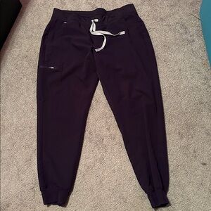 Figs Women's Zamora Scrub pants- dark purple with Cream Drawstring